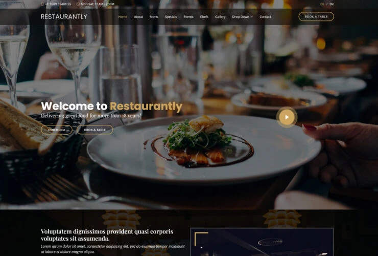 restaurantly бесплатный ресторанный bootstrap шаблон