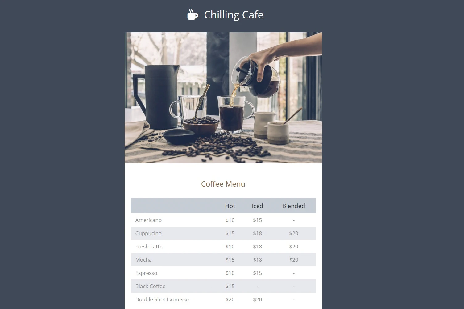Бесплатный шаблон сайта Chilling Cafe - главная