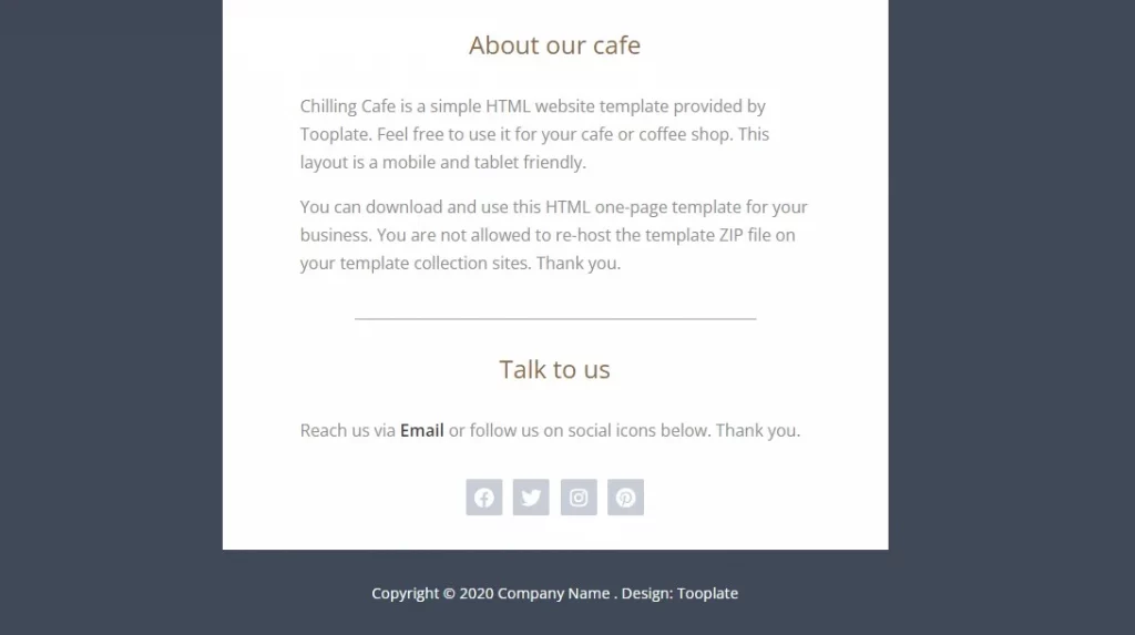 Бесплатный шаблон сайта Chilling Cafe - контакты