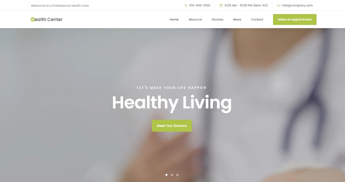 Бесплатный готовый HTML CSS шаблон сайта Health - главная