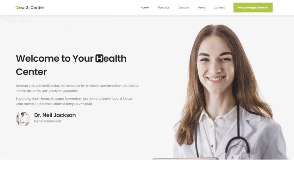Бесплатный готовый HTML CSS шаблон сайта Health - о компании