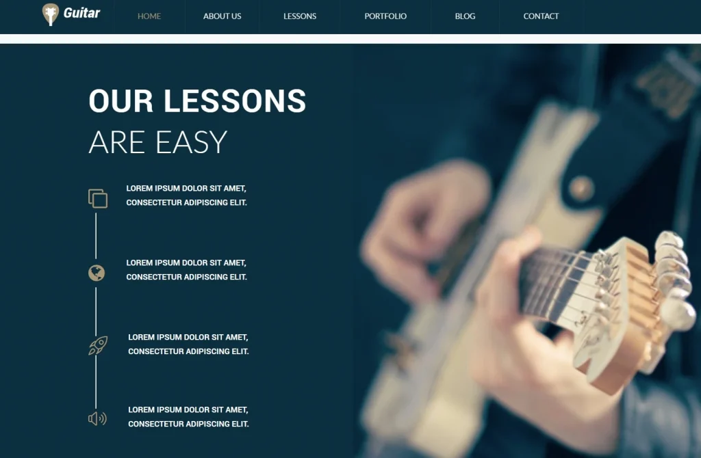 Бесплатный готовый HTML CSS шаблон сайта Guitar School - наши уроки