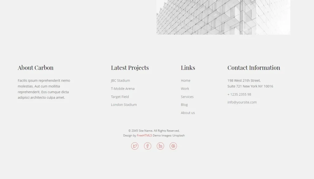 Бесплатный готовый HTML CSS шаблон сайта Architect - футер