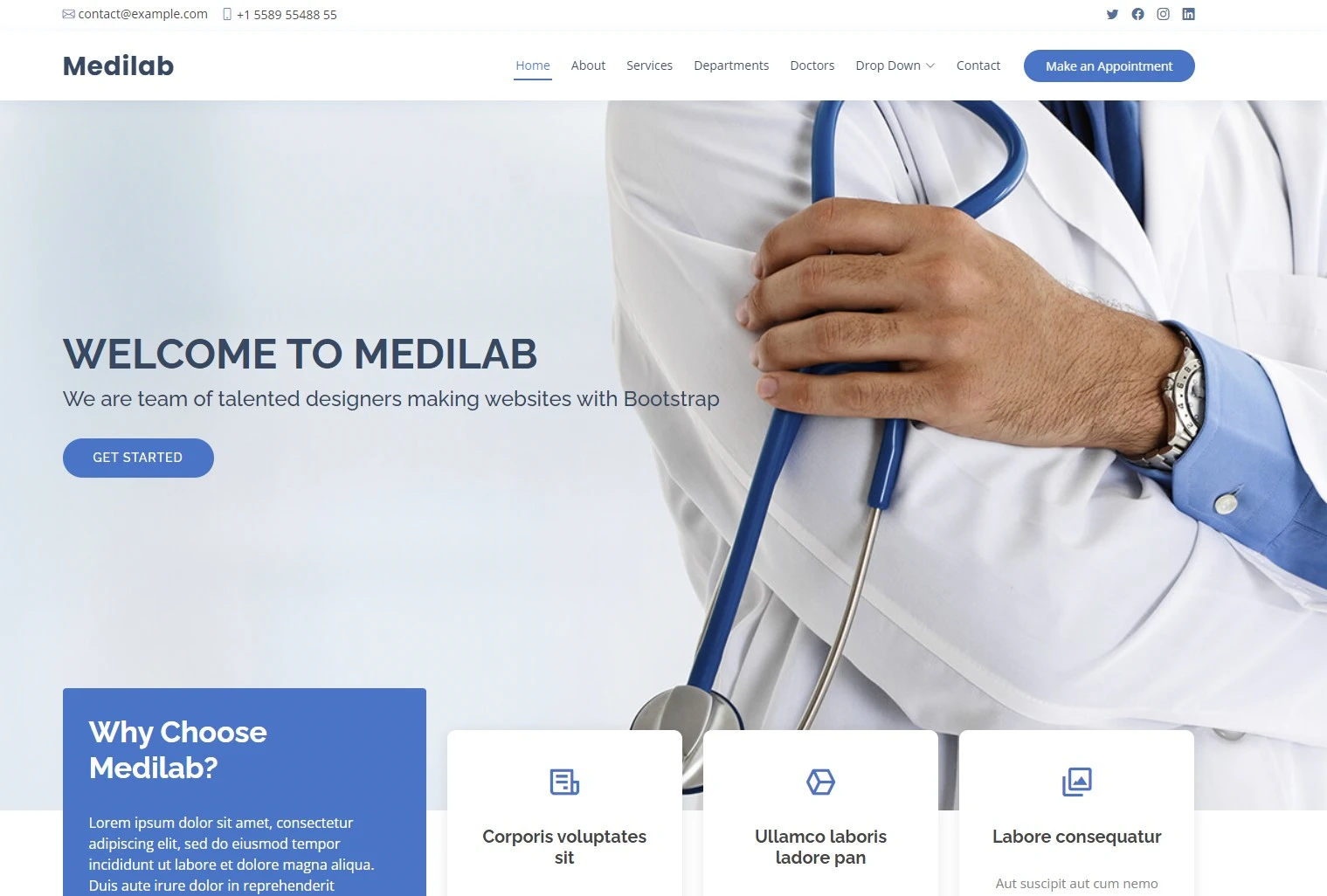 Бесплатный готовый HTML CSS шаблон сайта Medilab - главная