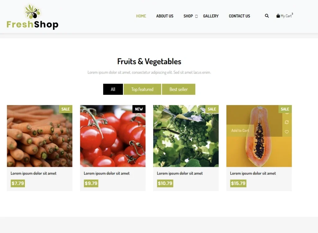 Бесплатный готовый HTML CSS шаблон сайта FreshShop - товары