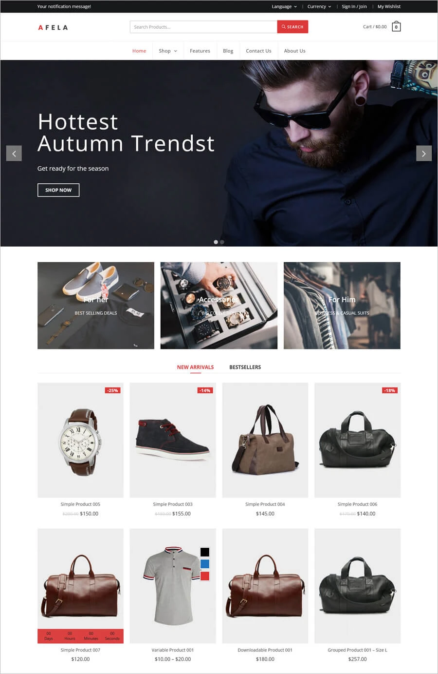 Afela — бесплатная тема WordPress для одежды