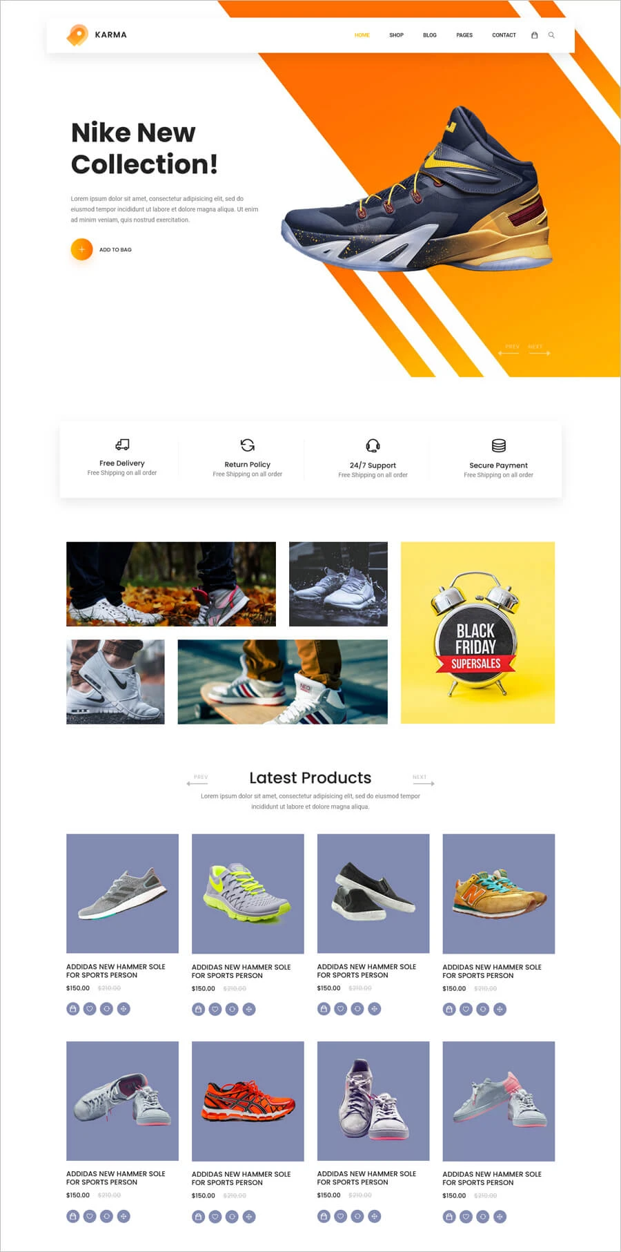 Karma – бесплатный шаблон сайта магазина кроссовок
