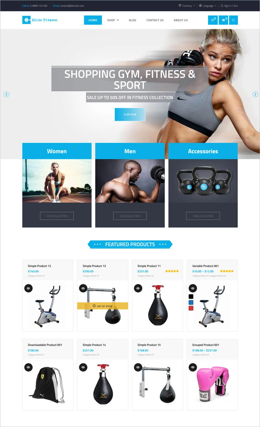 Elite Fitness – бесплатный WP-шаблон для электронной коммерции