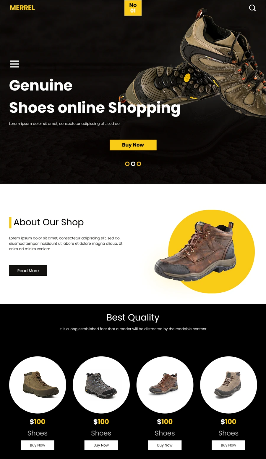 Merrel — бесплатный HTML-шаблон сайта электронной коммерции обуви