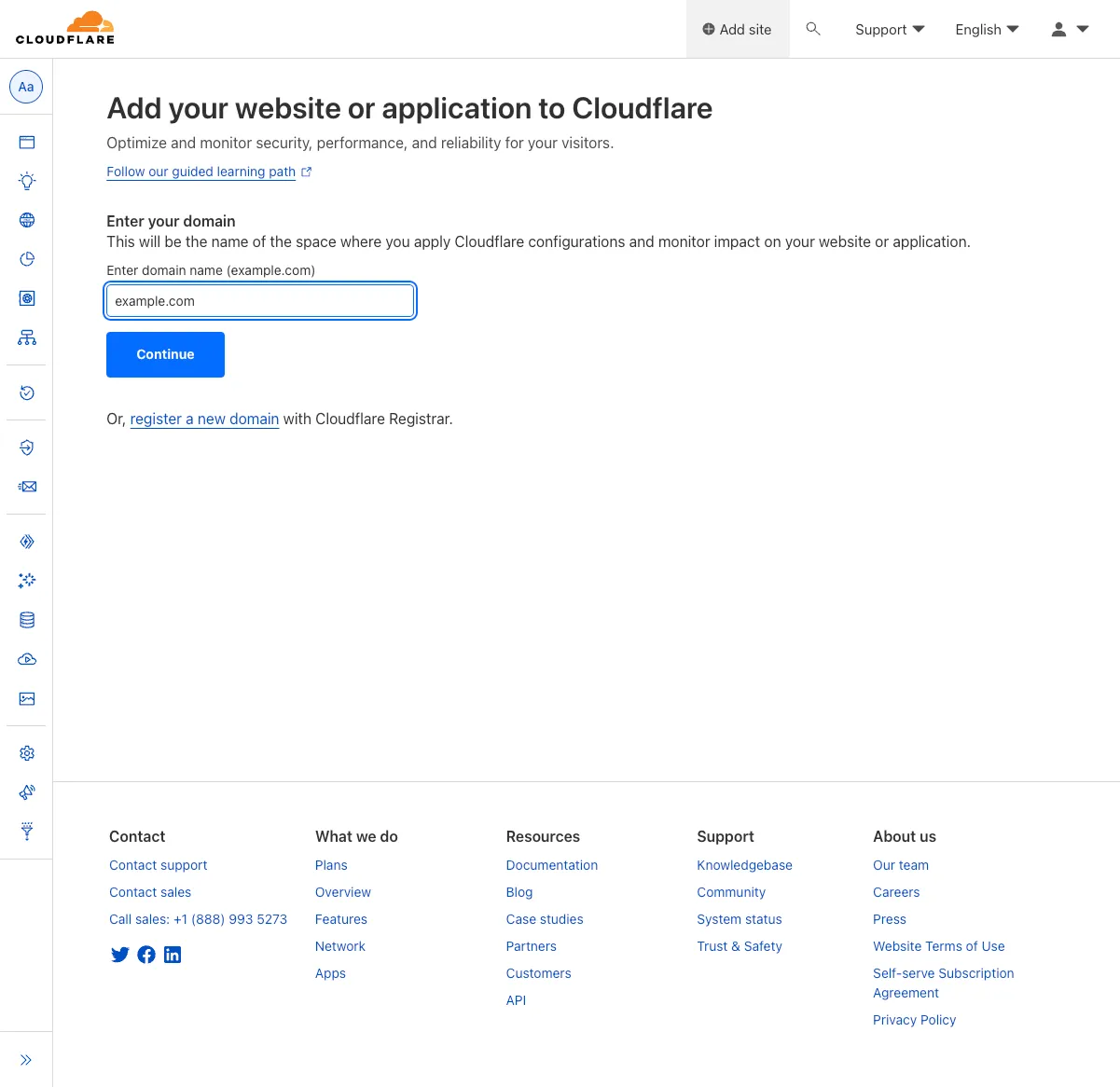 Скриншот добавления сайта в Cloudflare в настройке плагина WordPress Cloudflare