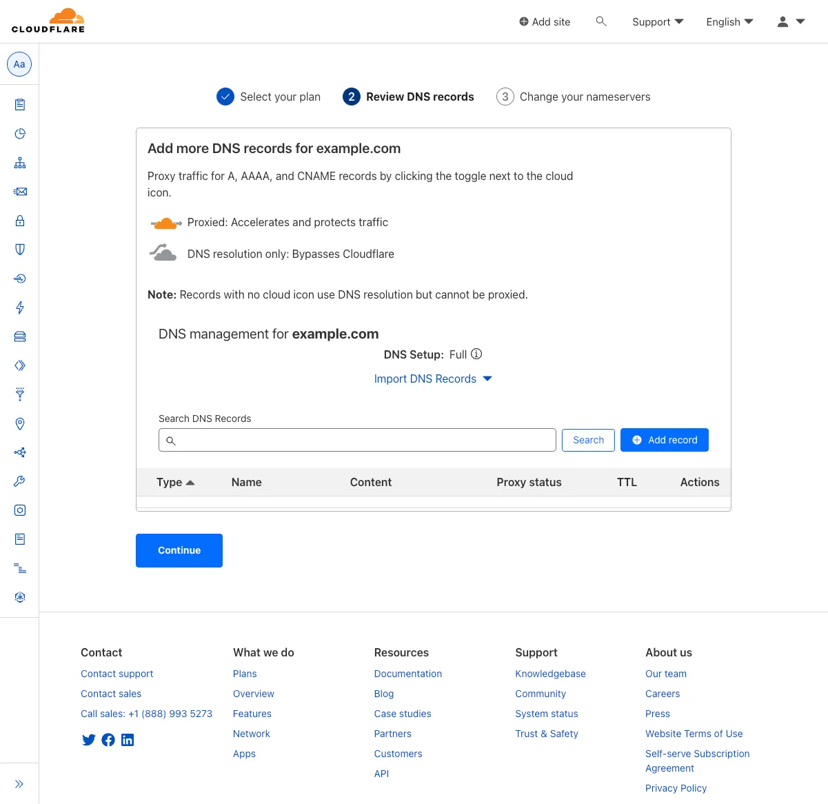 Скриншот просмотра записей DNS в настройке плагина WordPress Cloudflare