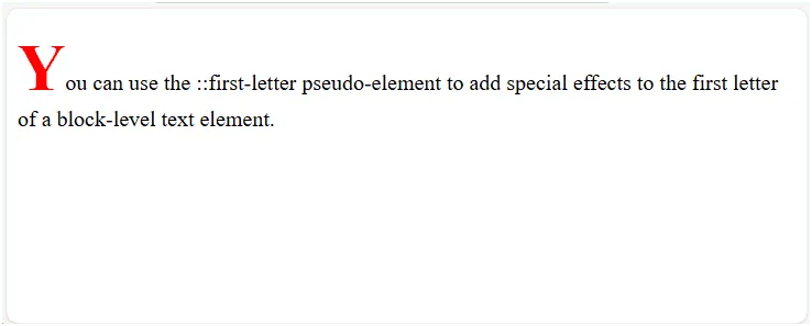 Пример использования псевдоэлемента::first-letter в CSS.