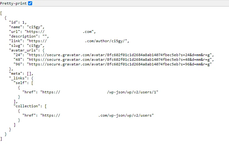 Ответ JSON, показывающий имена пользователей с сайта WordPress