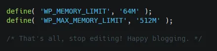 Определить wp-memory-limit в wp-config.php