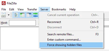 Принудительное отображение скрытых файлов на FTP FileZilla