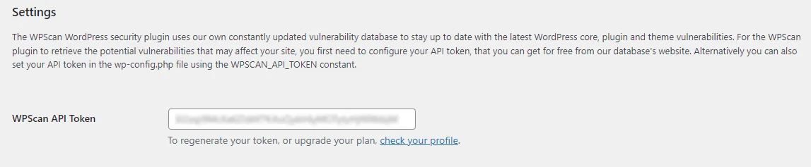 Настройки токена API WPScan
